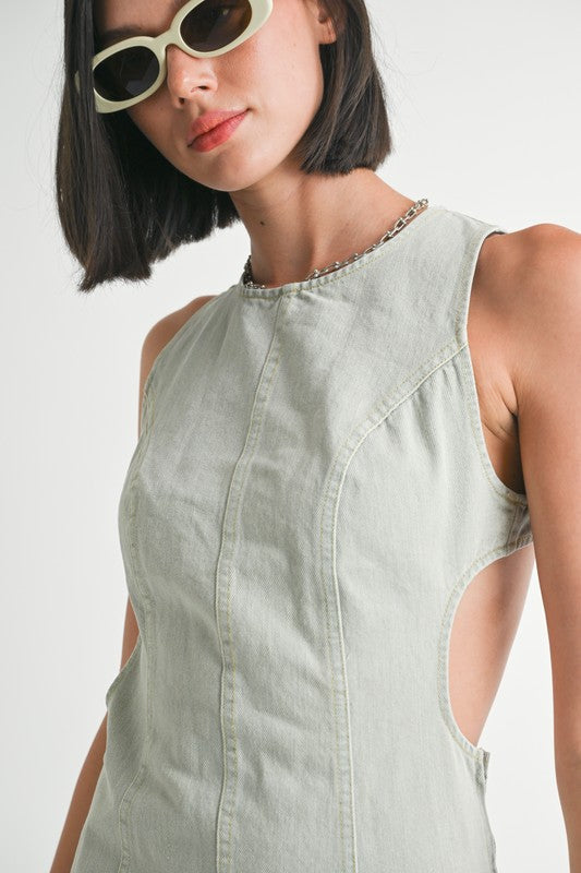 Bodycon Sleeveless Round Neck Mini Dress with Back Cutout – outfit idea for women | Ro + Ivy