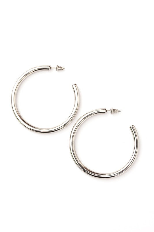 Silver OneSize 14K Stainless Steel Open Hoop Earrings | Trendy Earrings Outfit Idea for Women by Ro + Ivy | Elevated Basics, Modern Comfort & Style