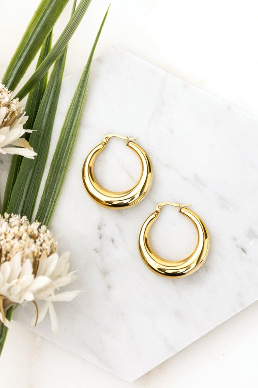 18K Stainless Steel Mod Hoop Earrings – outfit idea for women | Ro + Ivy