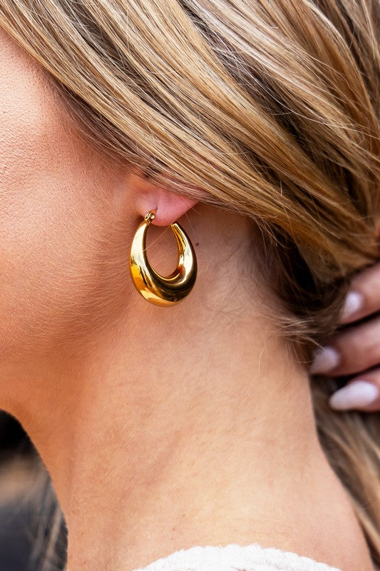 18K Stainless Steel Mod Hoop Earrings – Gold OneSize outfit idea for women | Ro + Ivy