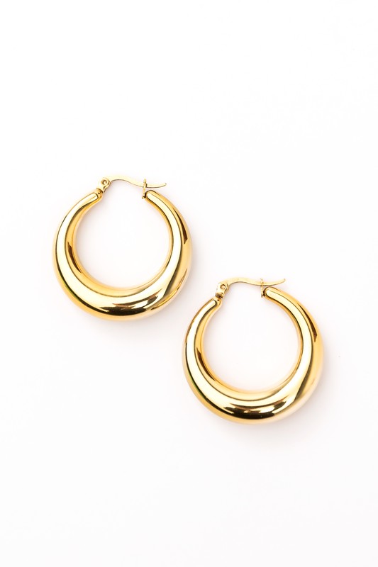 18K Stainless Steel Mod Hoop Earrings – outfit idea for women | Ro + Ivy