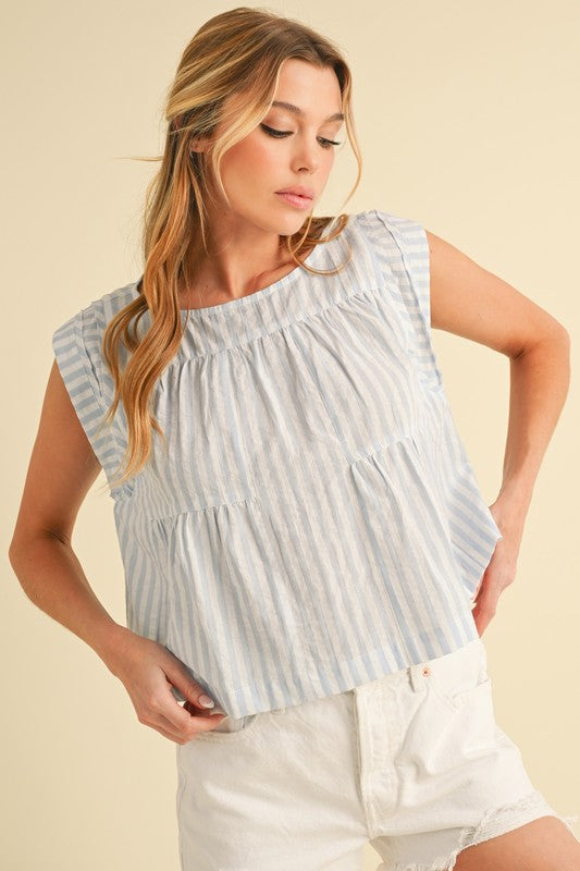 Cait Striped Short Sleeve Top – SKY S outfit idea for women | Ro + Ivy