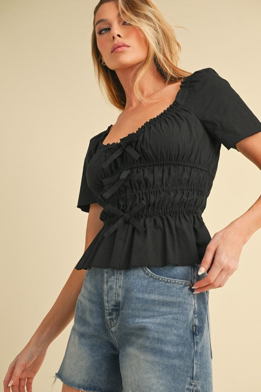 Front Bow Short Sleeve Petra Top – outfit idea for women | Ro + Ivy