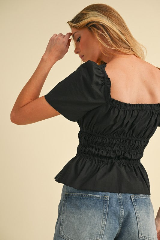 Front Bow Short Sleeve Petra Top – outfit idea for women | Ro + Ivy