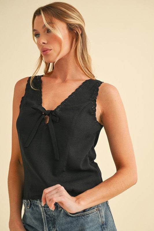 Karis Eyelet Front Bow Tank Top – outfit idea for women | Ro + Ivy