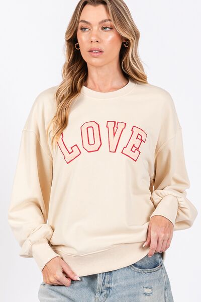 LOVE Path Applique Drop Shoulder Sweatshirt in Ivory - Ro + Ivy