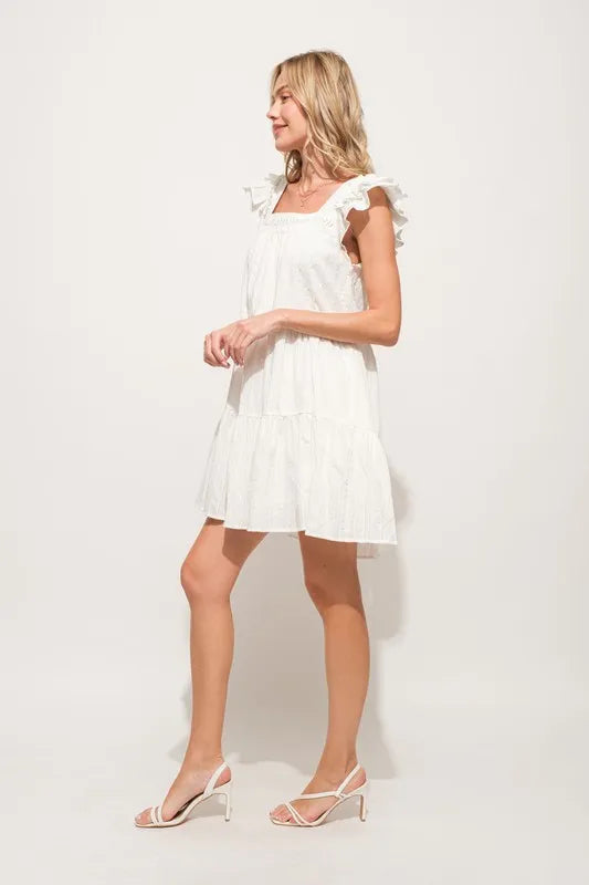 Origami Pleating Ruffled Sleeve Tiered Mini Dress – outfit idea for women | Ro + Ivy