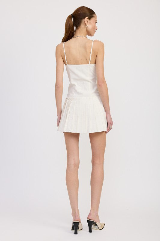 Spaghetti Strap Drop Waist with Pleated Skirt Mini Dress – outfit idea for women | Ro + Ivy