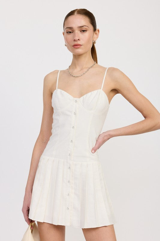 Spaghetti Strap Drop Waist with Pleated Skirt Mini Dress – WHITE outfit idea for women | Ro + Ivy