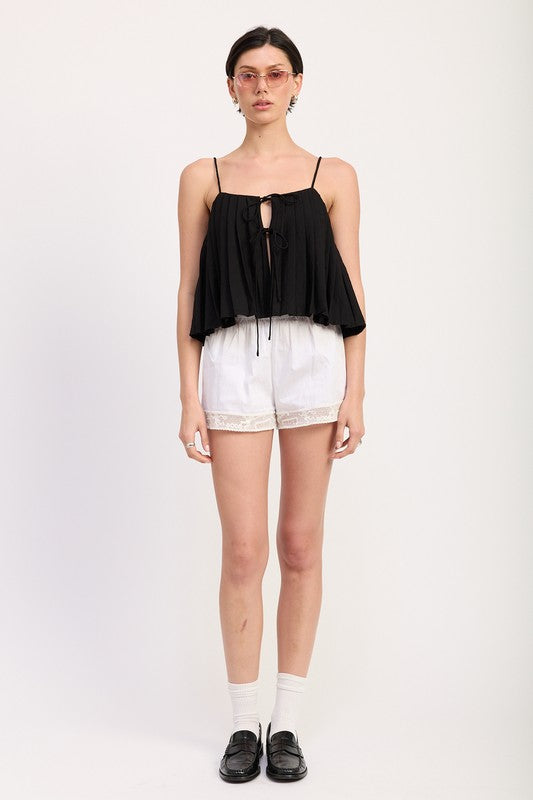 Pleated Tie Front Cami Top – outfit idea for women | Ro + Ivy