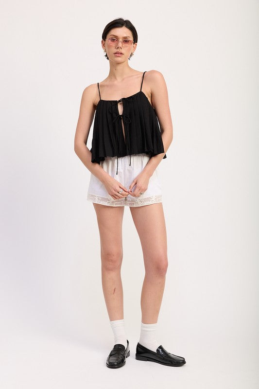 Pleated Tie Front Cami Top – outfit idea for women | Ro + Ivy