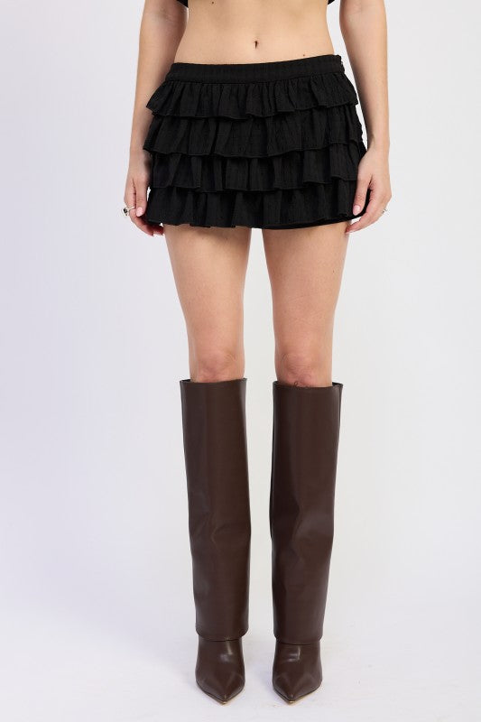 Tiered Ruffle Mini Skirt – outfit idea for women | Ro + Ivy