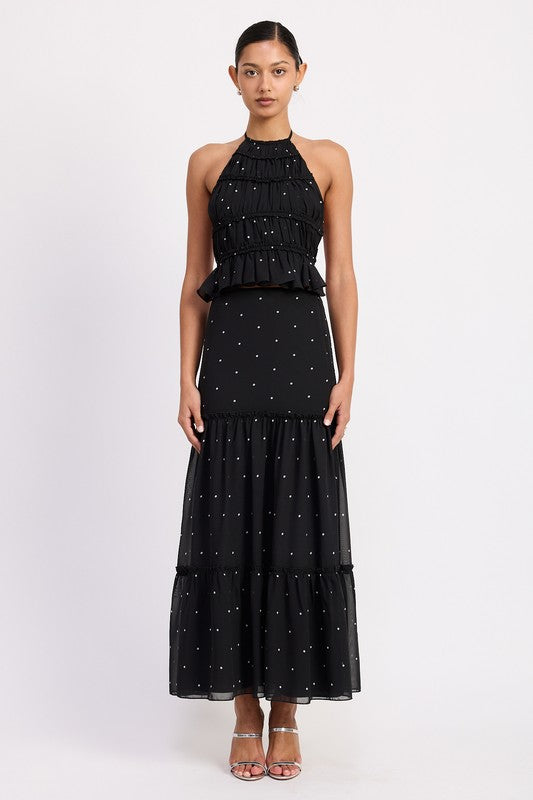Tiered Ruffle Midi Skirt – BLACK POLKA DOT outfit idea for women | Ro + Ivy
