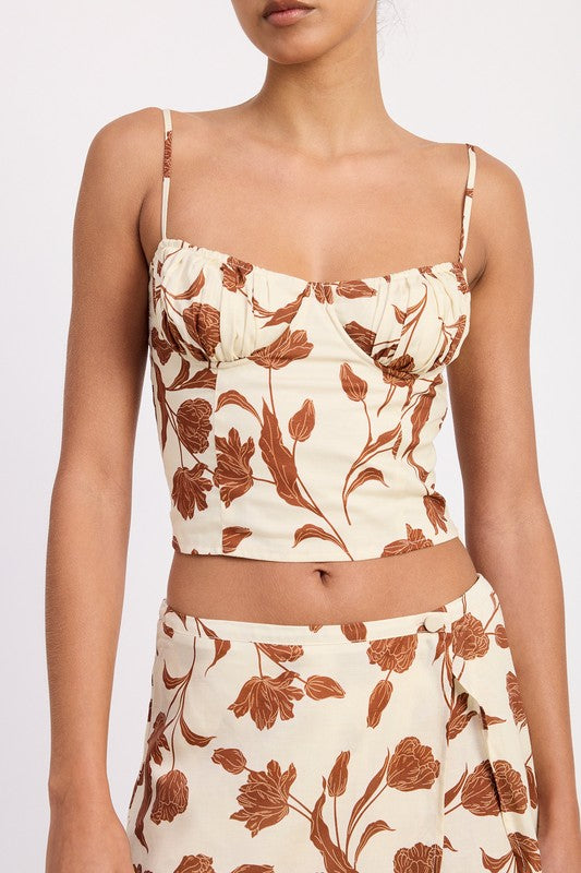Ruched Floral Sweetheart Crop Top – outfit idea for women | Ro + Ivy