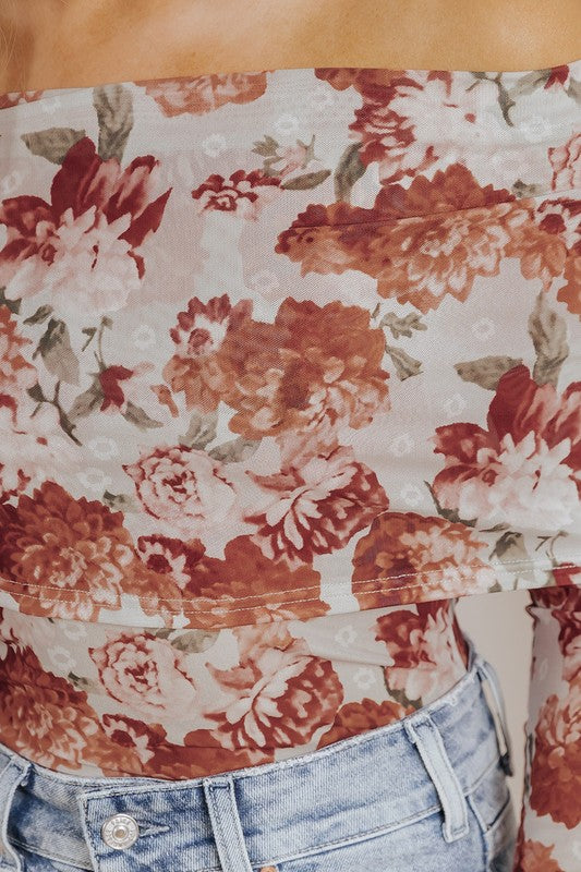Pink Floral Printed Long Sleeve Sheath Bodysuit – outfit idea for women | Ro + Ivy