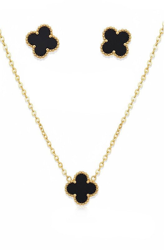 Black Clover Pendant Necklace & Earring Jewelry Set | Trendy Jewelry Sets Outfit Idea for Women by Ro + Ivy | Elevated Basics, Modern Comfort & Style