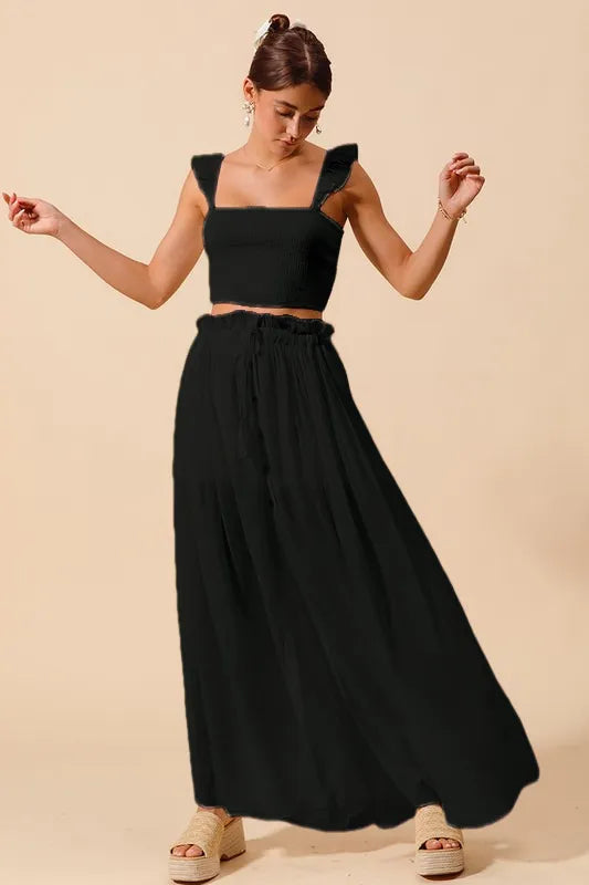 slim fit dress slacks Smocked Top And Flowy Maxi Skirt Set – Ro + Ivy