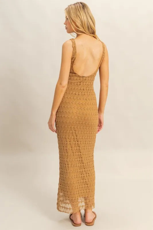Sleeveless Crochet Open Back Maxi Dress – outfit idea for women | Ro + Ivy