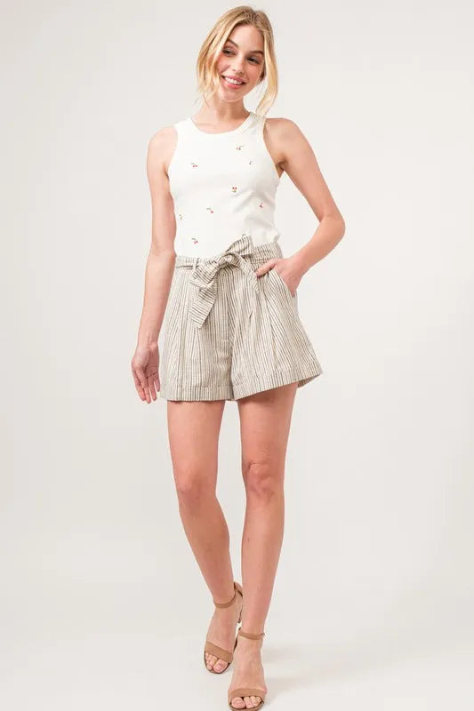 Linen Blend Striped Flowy Shorts – outfit idea for women | Ro + Ivy