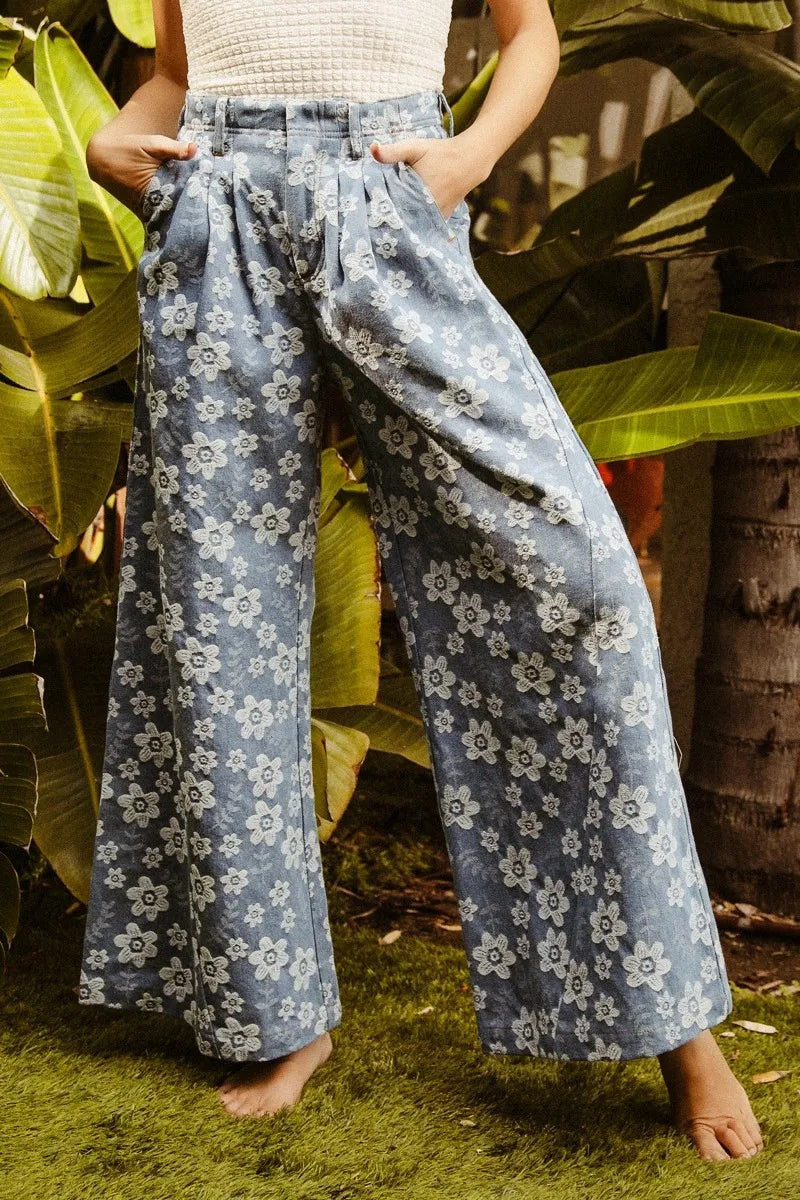 Floral Texture Wide Leg Jeans – outfit idea for women | Ro + Ivy