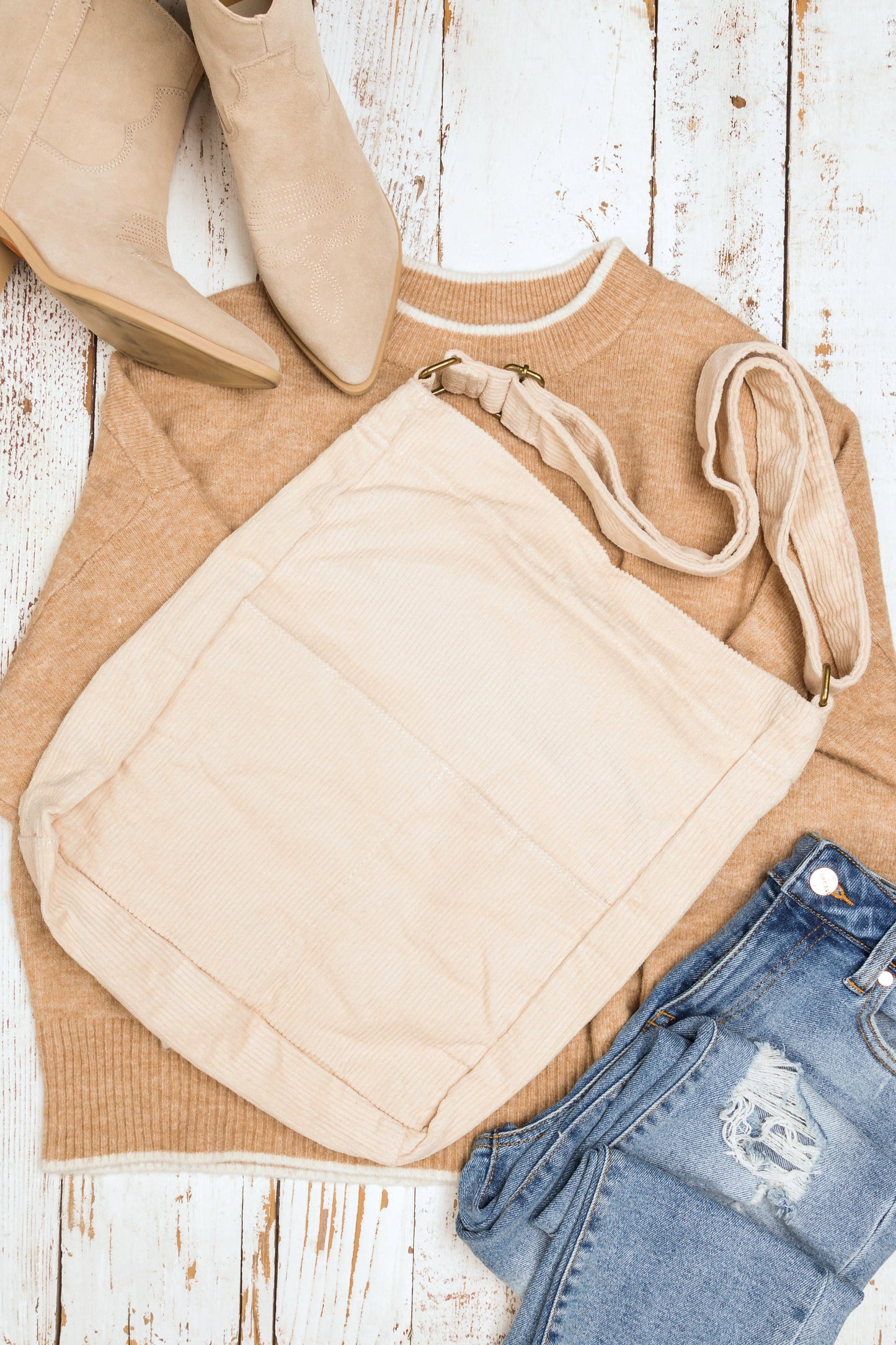 Corduroy Messenger Bag - Cream