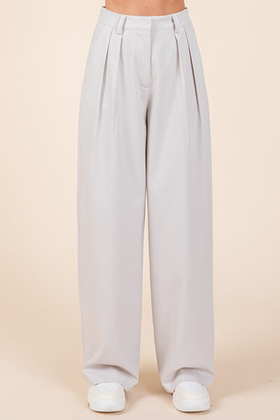 Pintuck Detail High Rise Pants in Gray - Ro + Ivy
