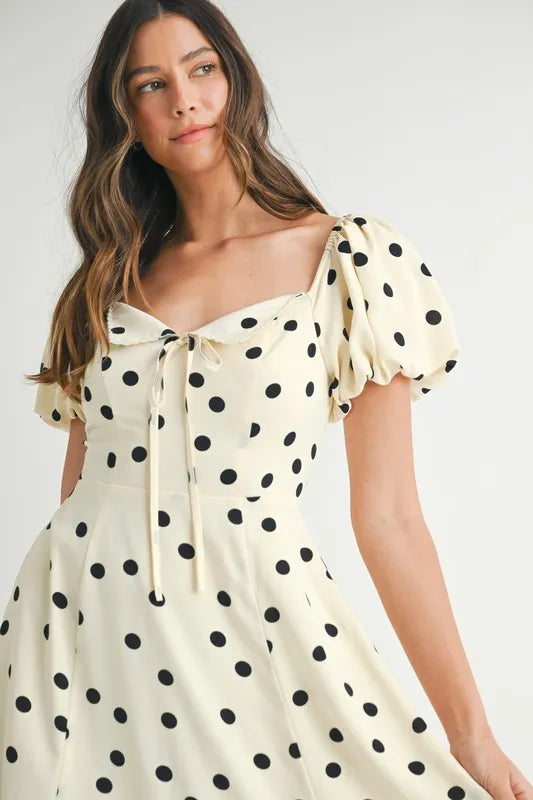 Ka Dot Puff Sleeve Midi Dress – outfit idea for women | Ro + Ivy