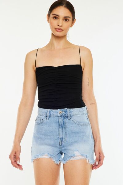 Raw Hem Distressed High Waist Denim Shorts - Ro + Ivy