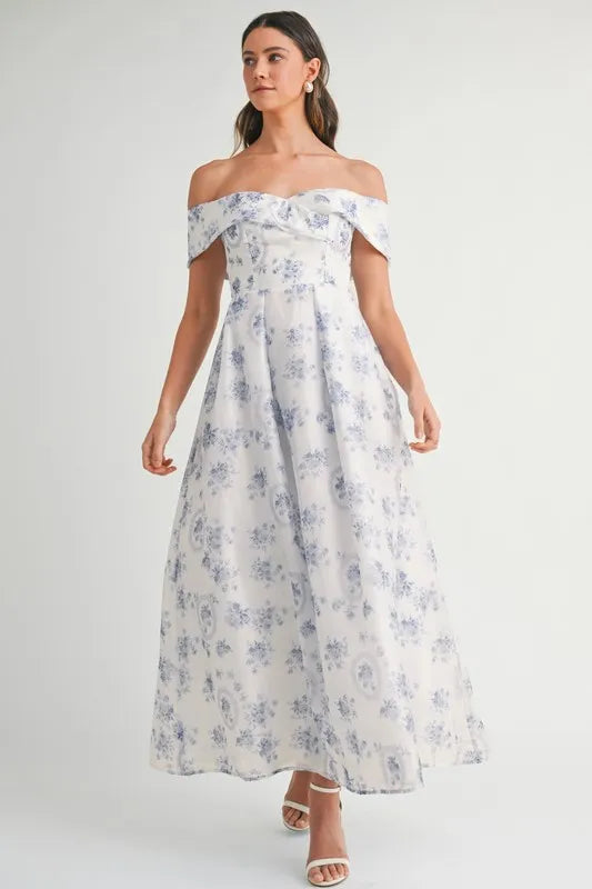 Floral Printed Off Shoulder Maxi Dress – outfit idea for women | Ro + Ivy