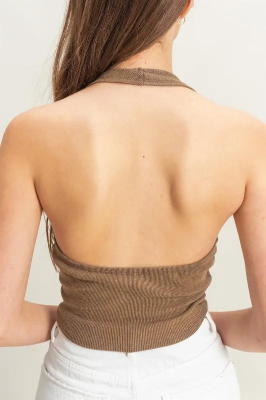 Mineral Wash Halter Neck Everyday Top - Tops