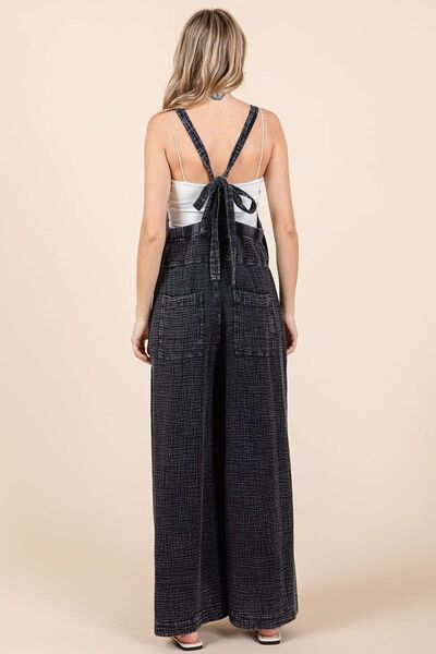Textured Wide Leg Overalls in Black - Ro + Ivy