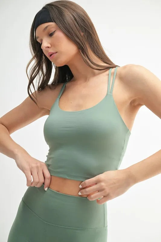 Venice Cloud Light Crisscross Sports Top in Green – outfit idea for women | Ro + Ivy