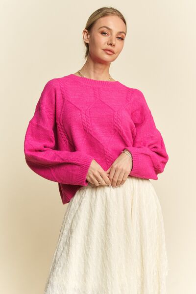 Diamond Cable Pattern Drop Shoulder Sweater in Pink - Ro + Ivy