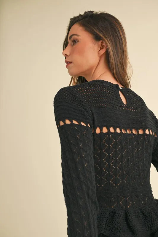 Long Sleeve Tiered Ruffle Knit Midi Dress – outfit idea for women | Ro + Ivy