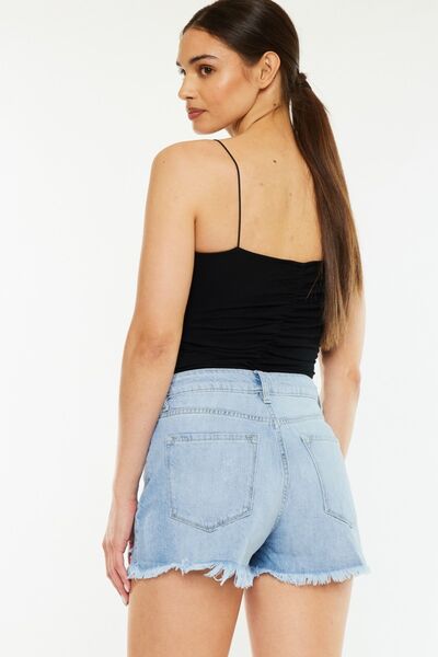 Raw Hem Distressed High Waist Denim Shorts - Ro + Ivy
