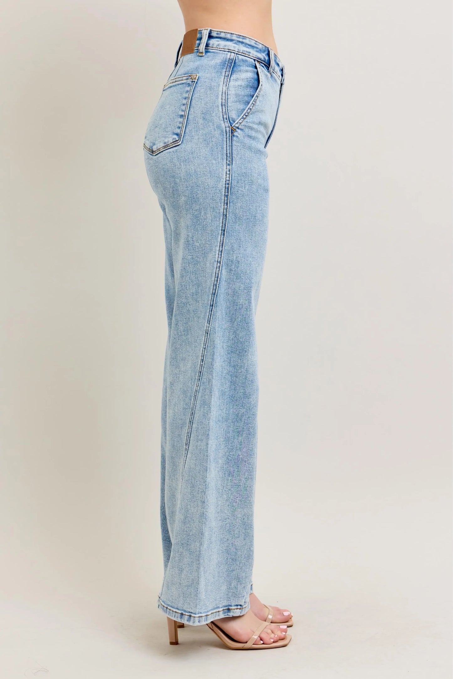 High Waist Wide Leg Jeans With Skewed Inseam – outfit idea for women | Ro + Ivy