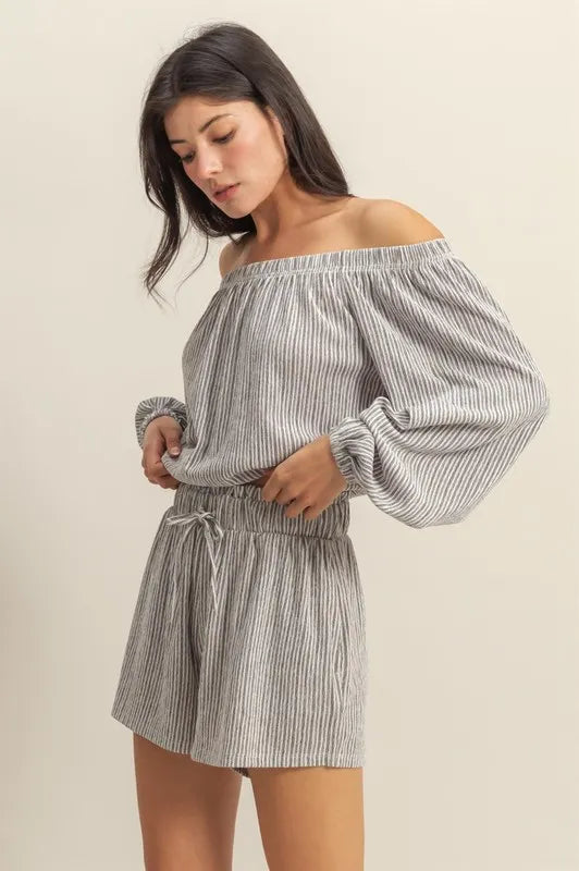Off Shoulder Top and Shorts Set – outfit idea for women | Ro + Ivy