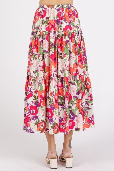 Flower Print Elastic Waist Tiered Skirt Trendy Skirts Outfit Idea for Women | Ro + Ivy