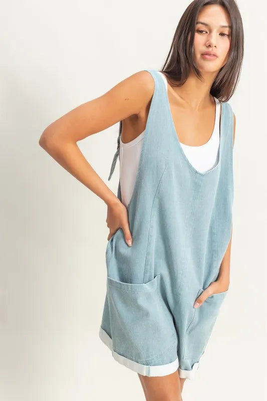V-Neck Pocket Detail Romper – outfit idea for women | Ro + Ivy