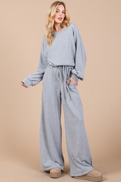Boat Neck Long Sleeve Drawstring Jumpsuit - Ro + Ivy