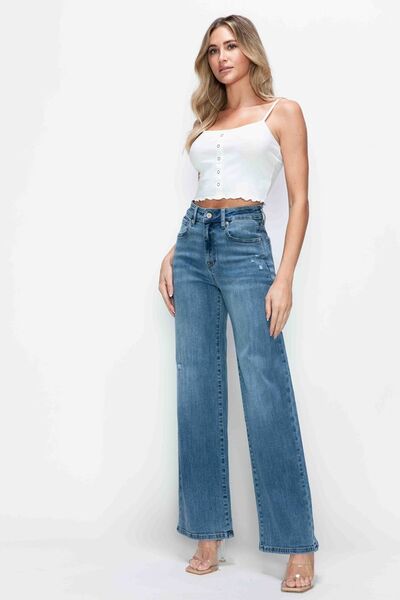 Full Size High Rise Wide Leg Jeans with Pockets - Ro + Ivy