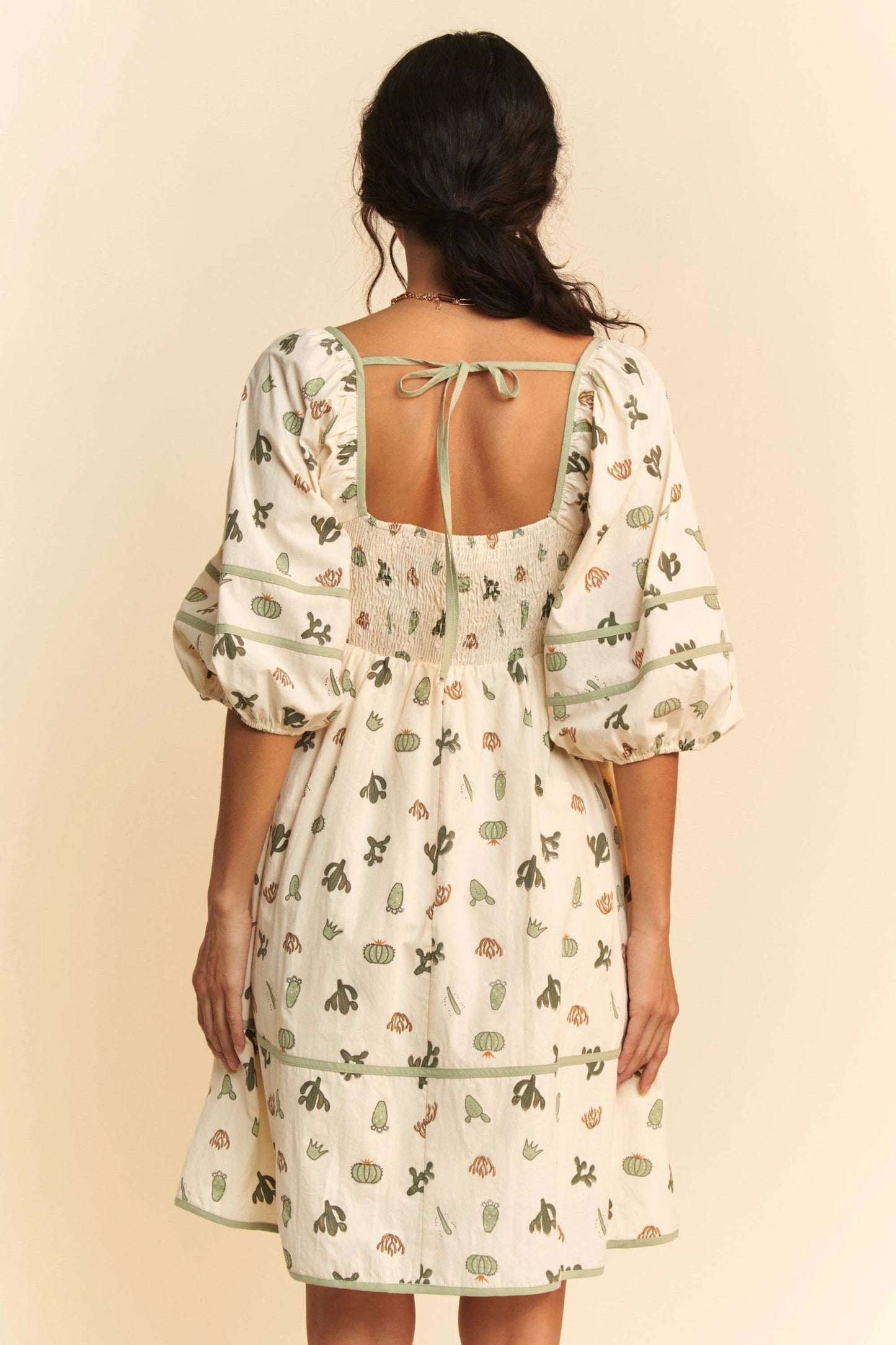Cactus Printed Poplin Contrast Piping Mini Dress – outfit idea for women | Ro + Ivy