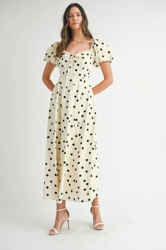 Ka Dot Puff Sleeve Midi Dress – outfit idea for women | Ro + Ivy