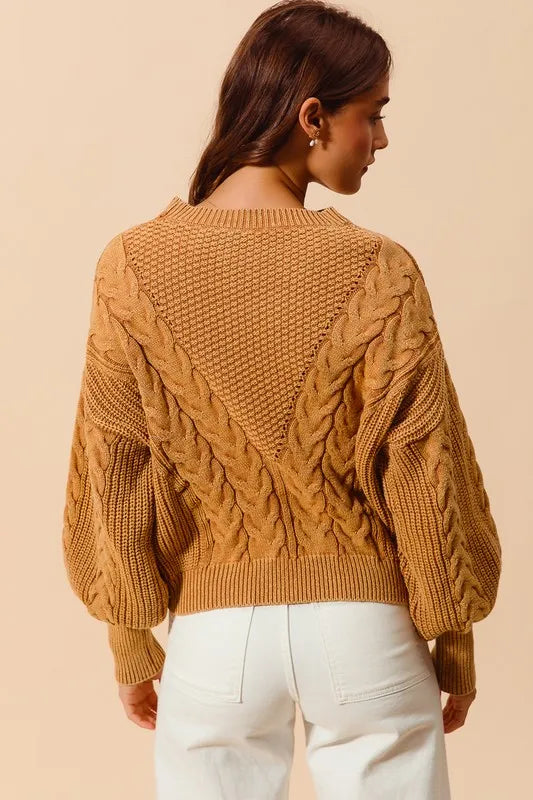 Mineral Washed Loose Fit Textured Cable Sweater – outfit idea for women | Ro + Ivy
