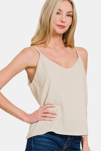 Two Layered Spaghetti Strap Cami in Beige - Ro + Ivy