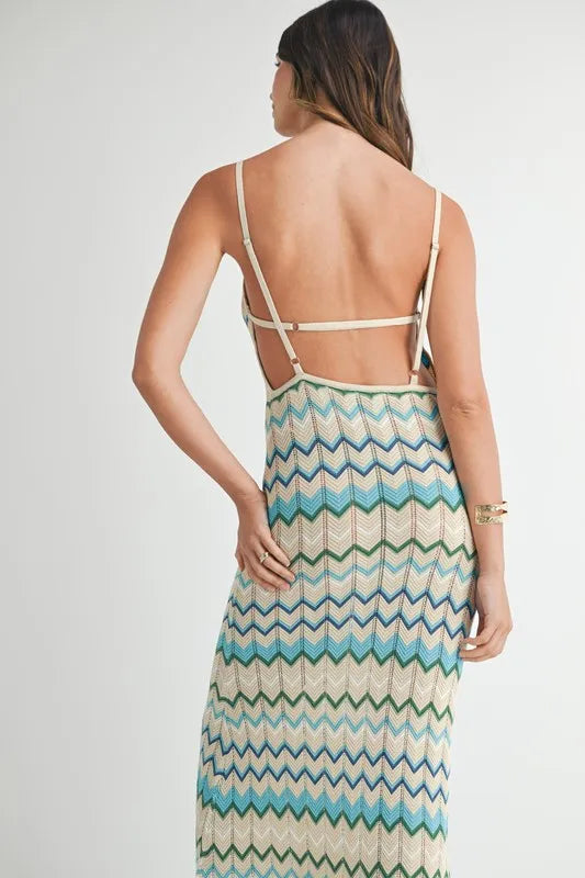 Lightweight Pointelle Chevron Knit Maxi Dress – outfit idea for women | Ro + Ivy