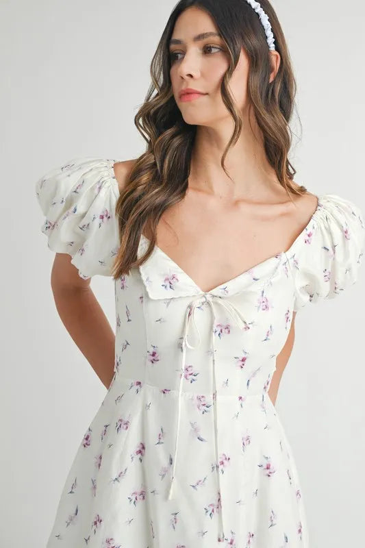 Floral Print Puff Sleeve Mini Dress – outfit idea for women | Ro + Ivy