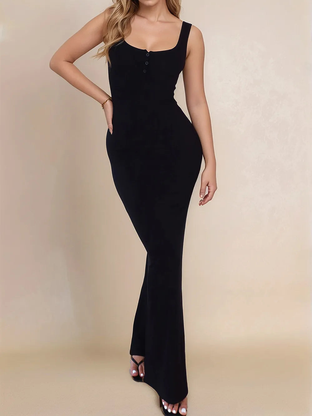 Women's Flowy Side Slit Wide Strap Maxi Dress – Ro + Ivy