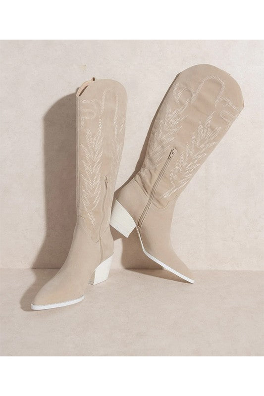 Samara Western Over The Knee High Boots with Embroidery – BEIGE 7 outfit idea for women | Ro + Ivy