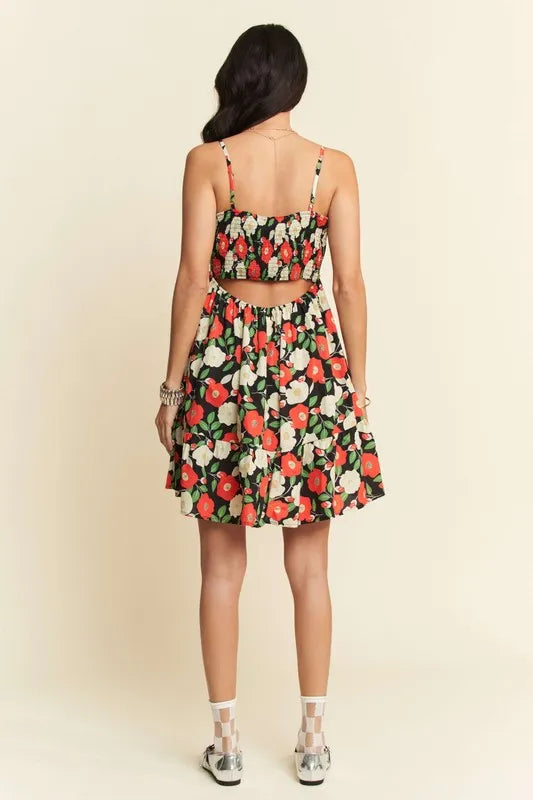 100% Cotton Scalloped Floral Mini Dress - Mini Dresses